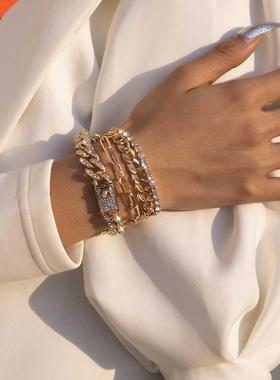 4Pcs/Set Luxury Shiny Rhinestone Bracelets Set Bangle Women