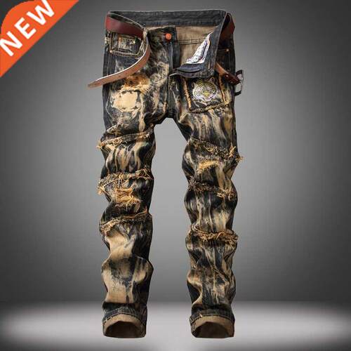 Denim Designer Hole Jeans High Quality Ripped for Men Size 2