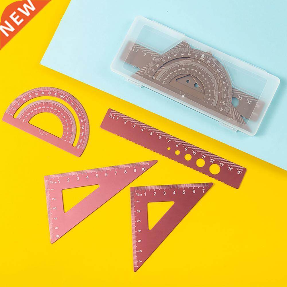 4Pcs/Set Metal Ruler Stationery Set Aluminum Alloy Multifunc