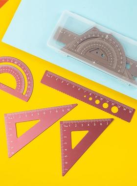 4Pcs/Set Metal Ruler Stationery Set Aluminum Alloy Multifunc