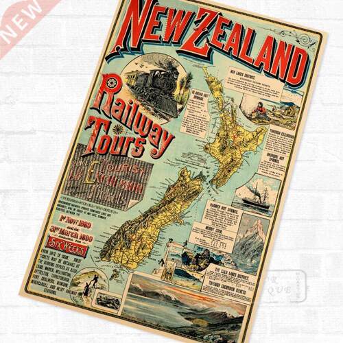 NZ New Zealand Map Maori Travel Vintage Poster Retro Canvas