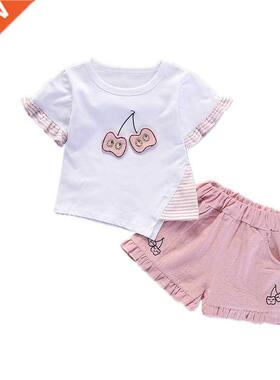 New Summer Baby Girl Clothes Suit Children Cotton Cartoon T
