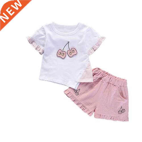 New Summer Baby Girl Clothes Suit Children Cotton Cartoon T