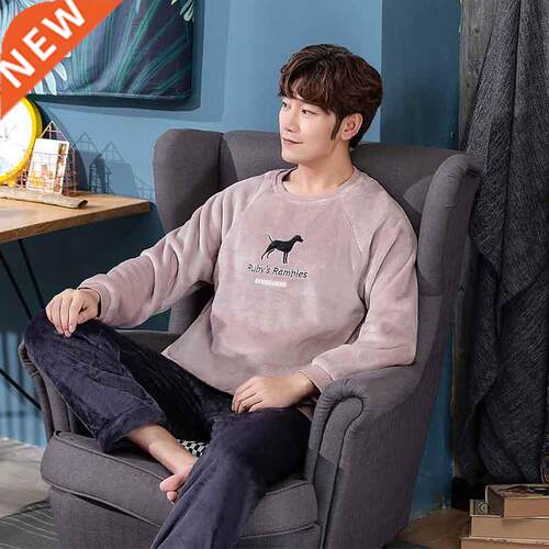 2022 New Style Men's Pajamas Set Autumn Winter Warm Flannel