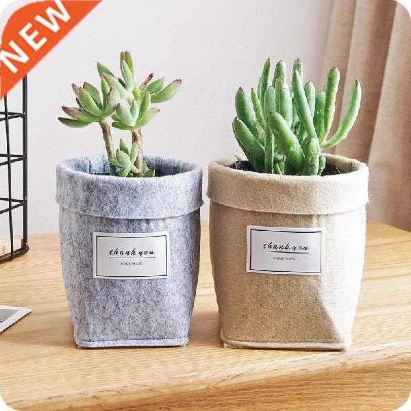 Creative Letters Print Felt Flower Pots Light Gray/Khaki
