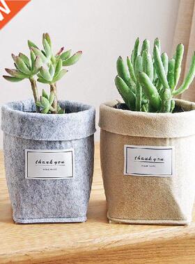Creative Letters Print Felt Flower Pots Light Gray/Khaki