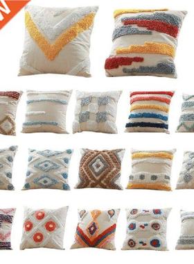Cotton Convas Tufted Throw Pillow Case Tribal Boho