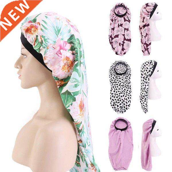Women Floral Satin Long Tail Bonnet Night Sleeping Cap Head