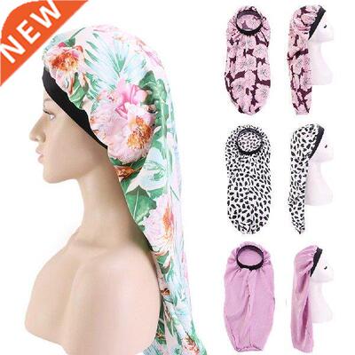 Women Floral Satin Long Tail Bonnet Night Sleeping Cap Head