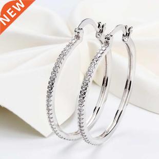 925 Sterling Silver big circle inlaid zircon earrings for wo