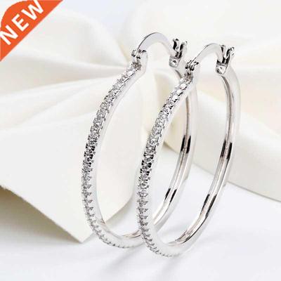 925 Sterling Silver big circle inlaid zircon earrings for wo