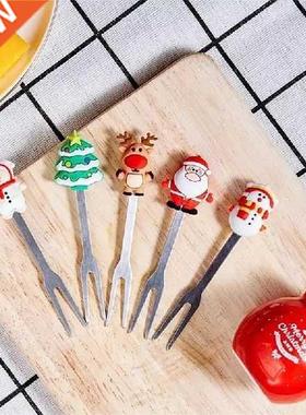 5Pcs/Set Christmas Fruit Fork Stainless Cartoon Santa Claus