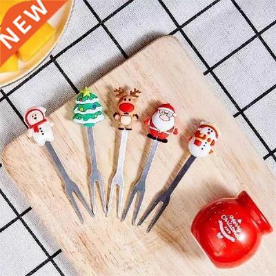 5Pcs/Set Christmas Fruit Fork Stainless Cartoon Santa Claus