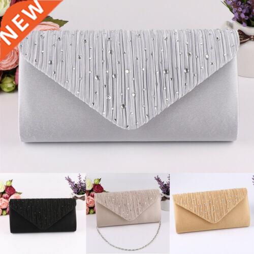 Women Evening Bag Satin Bridal Diamante Ladies Day Clutch En
