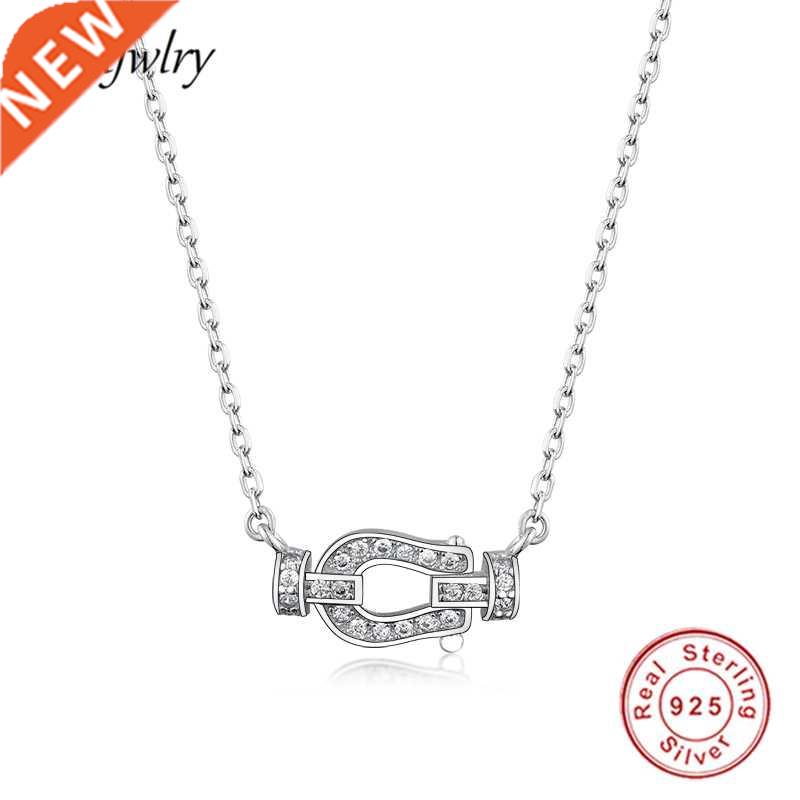 925 Sterling Silver Horseshoe Necklaces Pendant With Clear C