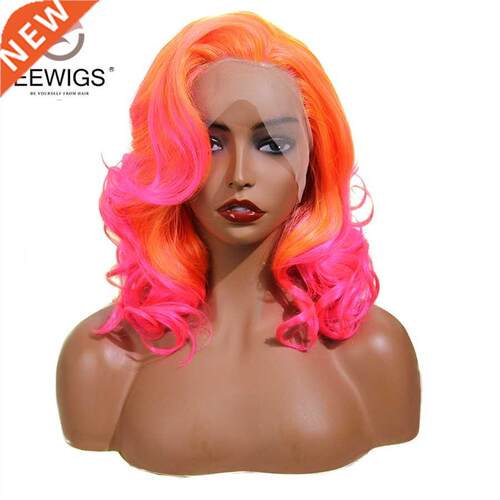 Orange Ombre Synthetic Lace Front Wig Glueless Pink Loose Wa