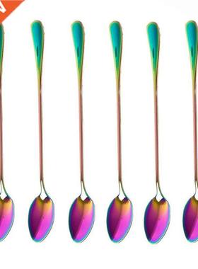 Coffee Teaspoons, Set of 6 Ranbow Color Coffee Spoon Long-H