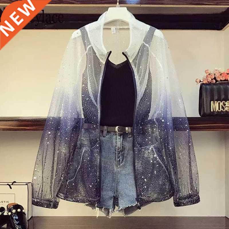 plus size Summer 3 Piece Set Women Gradient Mesh star sequin