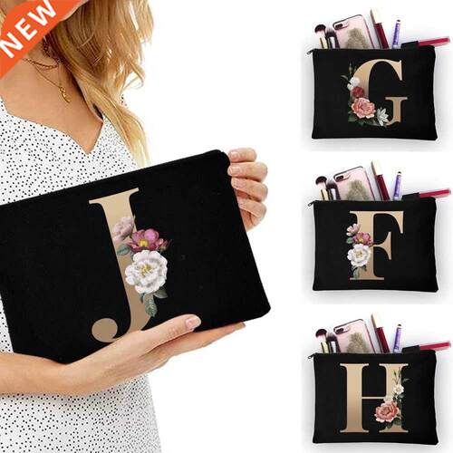 Girl Makeup Bag Golden Letter Pattern Classic Organizer Bag