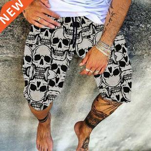 Setwear Vintage Skull Print Shorts Men Cotton Linen Shorts C
