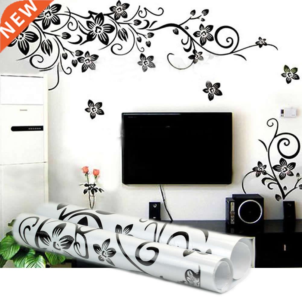 Personality Black Flower Vine Wall Sticker TV Background