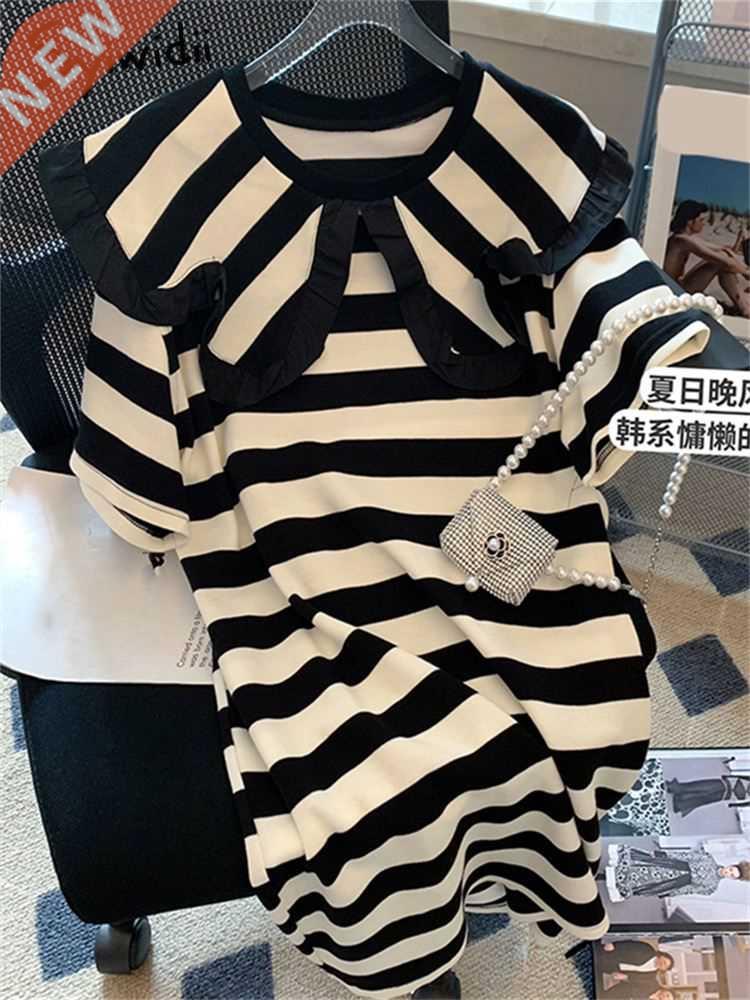 Syiwidii Striped Dresses for Women Peter Pan Collar French E
