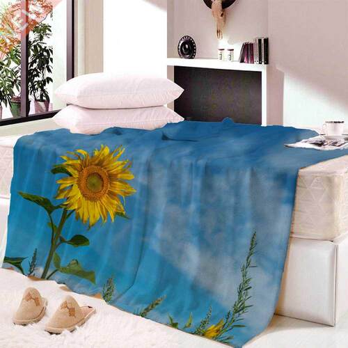 Printing Sunflower Flannel Fleece Blanket Floral Bedding