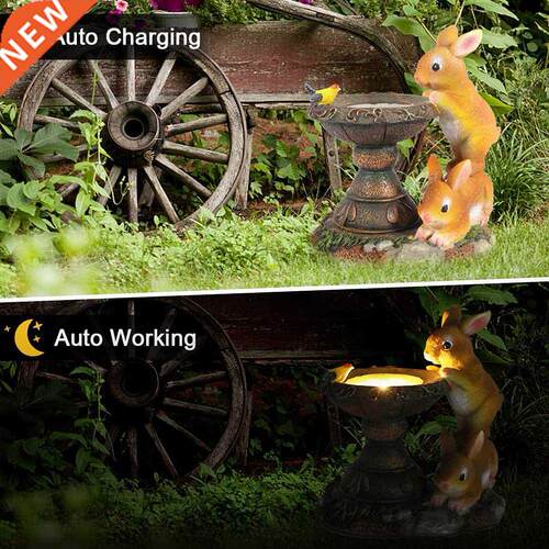 Solar Powered Rabbit Sculpture LED Light Resin Bunny Statue