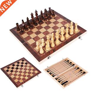 3 in 1 Chess Set Wooden Chess Backgammon Checkers Indoor Tr
