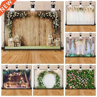 Wedding Photography Backdrop Brown Wood Wall Flowers Stage P