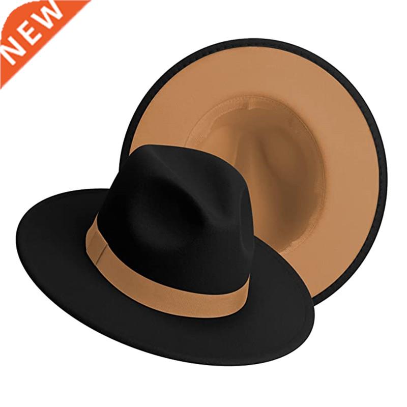 Simple Outside Black inside Camel Patchwork Wide Brim Fedora