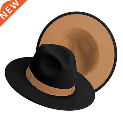 Simple Outside Black inside Camel Patchwork Wide Brim Fedora