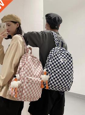 Checkerboard backpack men's and women's black and white plai