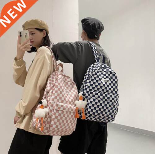Checkerboard backpack men's and women's black and white plai