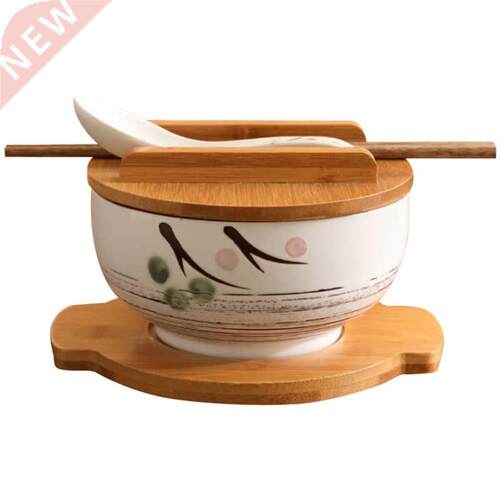 1000Ml Ceramic Noodle Bowl Spoon Bowl Mat with Cover Instant