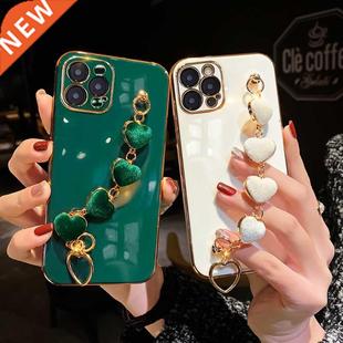 Luxury Plating Heart Metal Bracelet Phone Chain Case for iPh