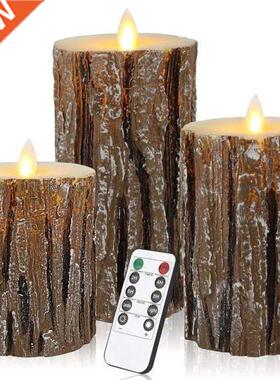 Top-Flameless Candles Cedar-Bark Dripless Real Wax LED Pilla
