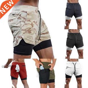 Men 2 in 1 Running Shorts Gym Fitness Training Quick Dry Be