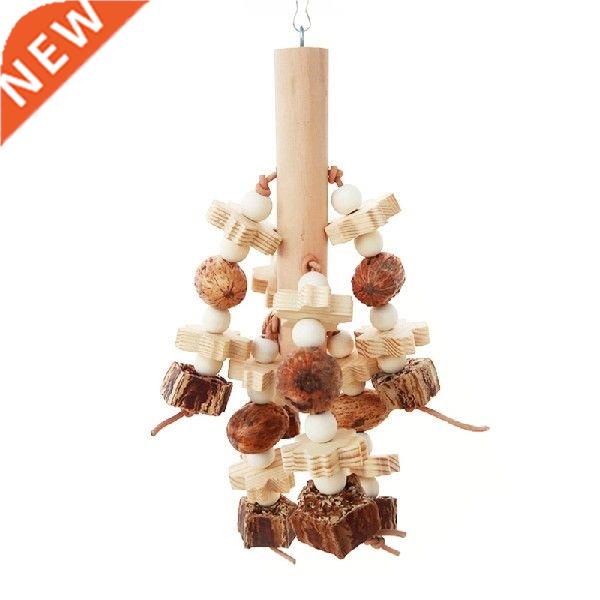 K1MF Mainan Kunyah Burung Beo Manik-manik Blok Kayu