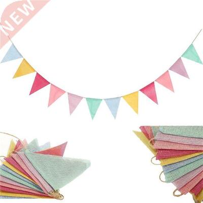 12 Flags Burlap Party Pennant Banner Multicolor Fabric