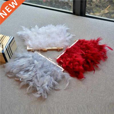 Feather Handbag Women's Evening Clutch Bag Ostrich Feather T