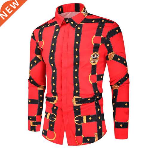 Luxury Royal Red Shirt Men Casual Long Sleeve Men Paisley Pr