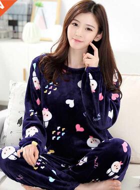 Spring Winter Anti Cold Keep Warm Women Coral Fleece Pajamas
