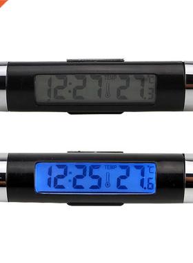 2 in 1 LCD Display Screen Car Time Clock Car Styling Blue Ba