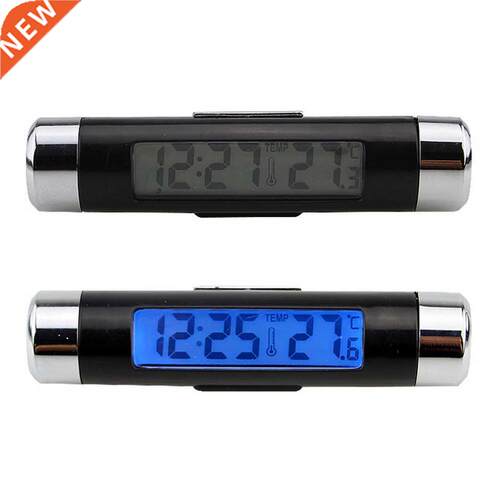 2 in 1 LCD Display Screen Car Time Clock Car Styling Blue Ba