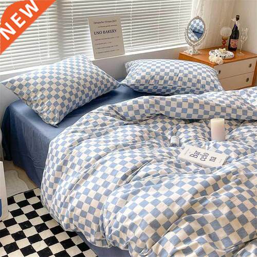 Blue Plaid Nordic Duvet Cover 220x240 Pillowcase Bed Sheet 3