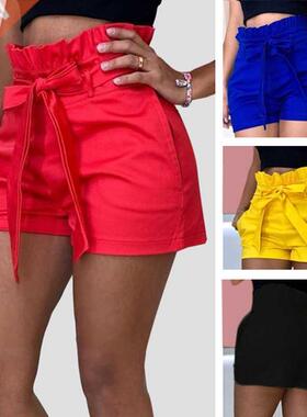 5XL Plus Size Women	s High Waist Shorts Pure Color Lo