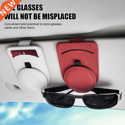 Leather Car Sun Visor Glasses Case Holder Sunglasses Clip Mo