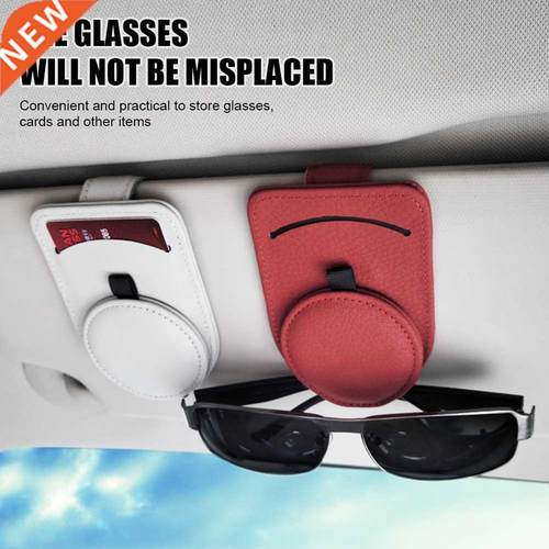 Leather Car Sun Visor Glasses Case Holder Sunglasses Clip Mo