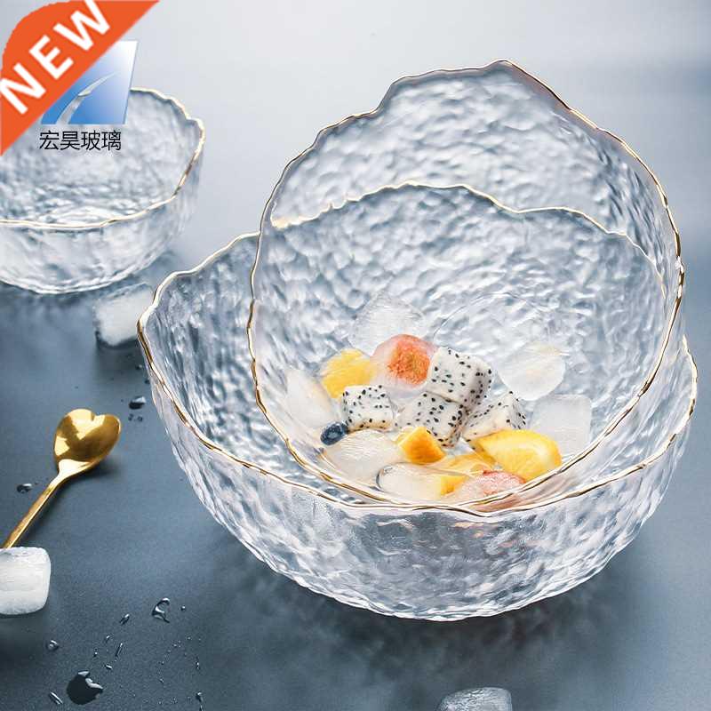 Creative Japanese hammer pattern gilt rim glass salad bowl